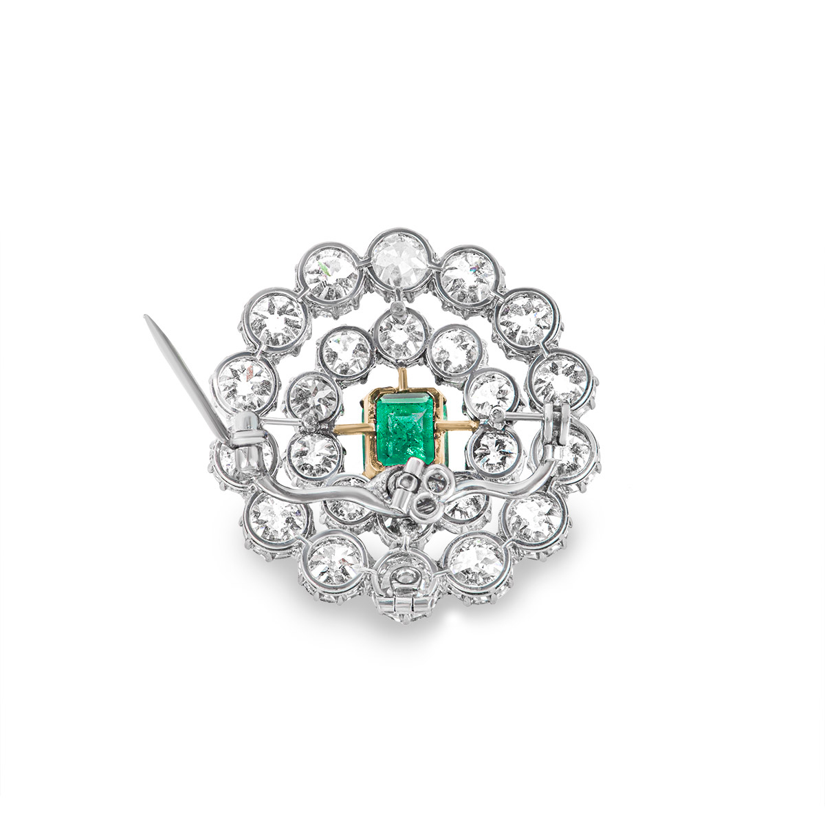 Early 20th Century Emerald & Diamond Brooch 12.40ct TDW